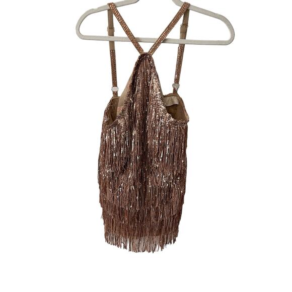 Bronx and Banco Isle Mini Dress Fringe Sequin Halter Neck Cocktail Gold Size 8 - Picture 4 of 15